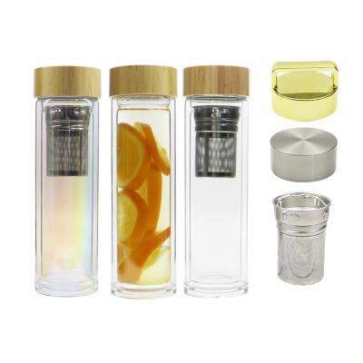 China Eco-Friendly Double Wall Water Bottle Viable BPA Free High Borosilicate Glass Tea Infuser for sale