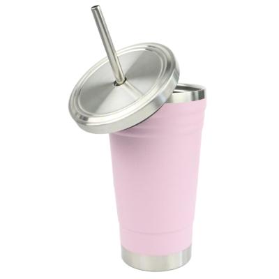 China High Quality Fashionable Viable Style 16oz Double Wall Stainless Steel Insulated Coffee Mugs With Metal Straw for sale