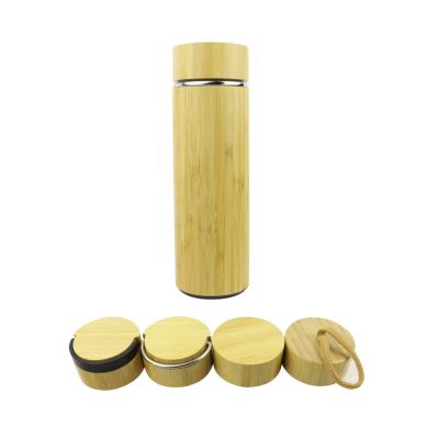 China PORTABLE Eco-friendly 400ml Vacuum Insulated Stainless Steel Bamboo Travel Mug Tea Infuser Tumbler With Handle Lid for sale