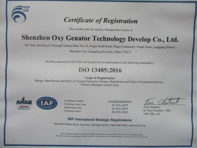 ISO13485 - Shenzhen Oxy Genator Technology Develop Co., Ltd.