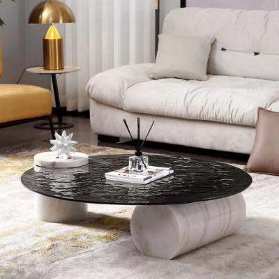 China Advanced round coffee table living room coffee table small apartment water modern simple light luxury ripple tempered glass for sale