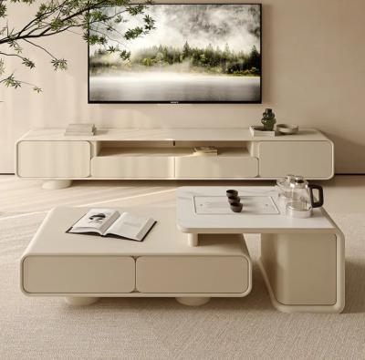 China French White Telescopic TV Cabinet Bedroom TV Cabinet Combination Rock Table Modern Dish Coffee Table for sale