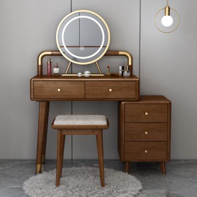 China Convertible Vanity Set with Wooden Stool Vanity Dresser with Round Mirror Desk and Upholstered Stool Set for sale