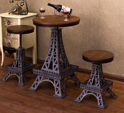 China Industrial Old Tower Iron Adjustable Bar Table and Chairs Vintage Bar Table and Chair Combination for sale