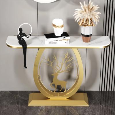 China Modern Luxury Marble Base Console Table Top Stainless Steel Decoration Living Room Hallway Corner for sale