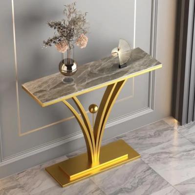 China Modern Simple Modern Corner Side Table Living Room Delight Porch Desk Metal Luxury Marble Top Gold Console Table for sale