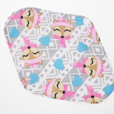 China Super Absorbent Reusable& Menstrual Sanitary Pads Girls Bamboo Fiber Printed Pink Foxes Pattern Washable Menstrual Towel for sale