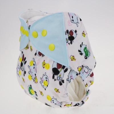 China Customized Eco Friendly Double Gussets Printed All In One Cotton Cloth Washable Reusable Baby Diapers With Insert for sale