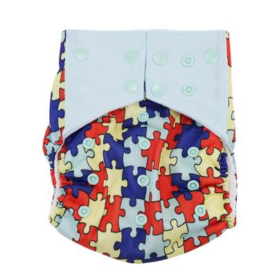 China Printed Baby Cloth Diapers Square Ear Row Double Stitch Button Printing Red Puzzle Leak Proof Diapers Insert for sale