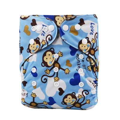 China Printed Reusable&Washable Baby Cloth Diapers Bamboo Charcoal Insert Sanitary Pad Printed Brown Monkey Pattern Diapers for sale