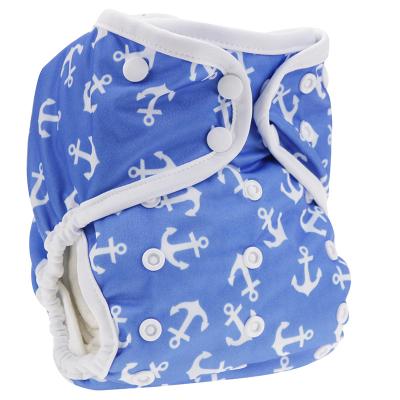 China Printed Bamboo Fiber AIO Baby Cloth Diapers Newborn Printed White Arrows Pattern Reusable Urine Pocket Diapers for sale