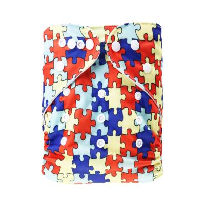 China Printed Adjustable Washable&reusable Red Puzzle Patterns Baby Cloth Double Row Diapers Buttons Baby Products for sale