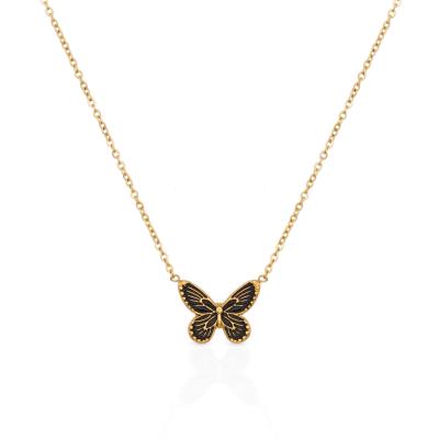 China Vintage Chris April Non Tarnish PVD Plated 316L Stainless Steel Enamel Hand Craft Butterfly Charm Pendant Necklace for sale