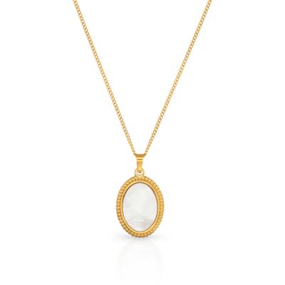 China Vintage Chris April Tarnish Non PVD Plated 316L Stainless Steel Sea Shell Natural Oval Edge Rope Pendant Necklace for sale