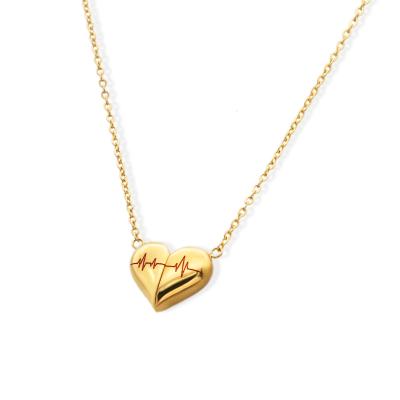 China Vintage Chris April Non Tarnish Cardiogram Detachable Heart 316L Stainless Steel PVD Plated Magnet Trendy Pendant Necklace for sale