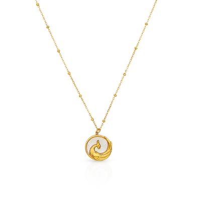 China Vintage Chris April Trendy PVD Plated 316L Stainless Steel Sea Shell Phoenix Cameo Pendant Satellite Chain Necklace for sale