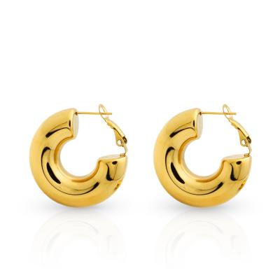 China Fashion Trendy Chris April Jewelry 316L Stainless Steel PVD Plated Chunky Gold Hoops FAS Pin Clasp Earrings for sale