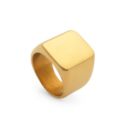 China Chris April TRENDY Fashion Jewelry Running Gold PVD Plated Shiny 316L Stainless Steel Seal Band Ring For Men for sale