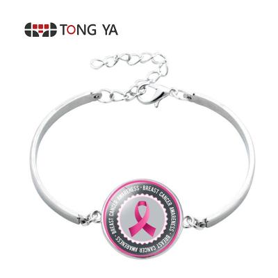 China Adjustable Pink Breast Cancer Survivor Awareness Charm Bracelet Casual/Sporty Running Ribbon Bracelet for sale