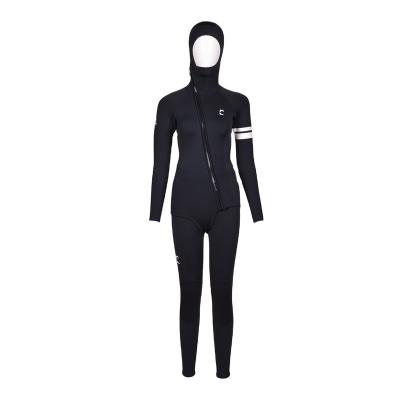 China BESTDIVE Yamamoto Neoprene 3mm Super Women's Black Anti-UV Stretch Chest Zip Two Piece Wetsuit With Hood For Scuba Diving for sale