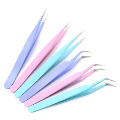 China Private Label Eyelash Extension Tweezers Straight And Curved Colored Eyelash Tweezers For Eyelash Extension for sale