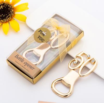 China Gift Golden Number Bottle Opener Fiftieth Birthday Party Return Birthday Openers for sale