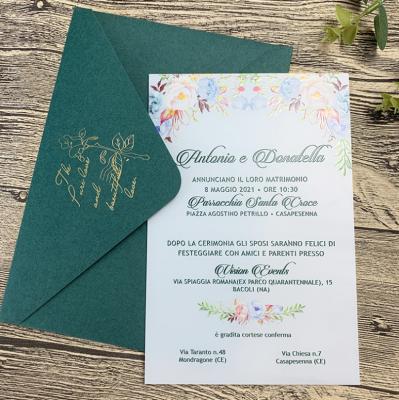 China Europe UV Printing Wedding Invitations Acrylic Gilding Invitation Letters Green Envelope for sale