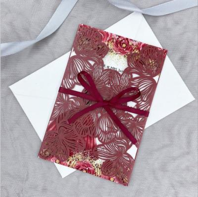 China Europe Personalized Red Laser Burgundy Birthday Wedding Invitation Cards for sale