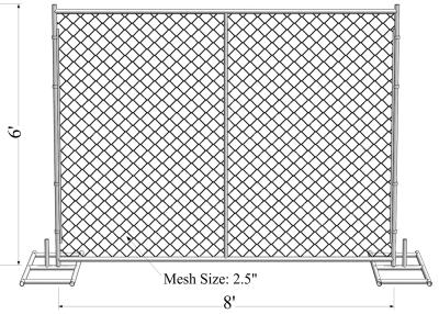 중국 ASTM - A392-06 임시 체인 연결 담 패널 6ft x 10ft 건축 담 배관 1개의 ⅗” (40mm) 십자가 버팀대 메시 1 ⅗ 