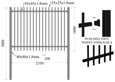 China 1800mm High X 2400mm Wide Two Rails*40X40X2.0 Upright*25X25X1.6 Powder Coated Black	  à venda