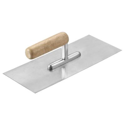 China Guangzhou SQUARE Accord Tools 280x120mm Carbon Steel Blade Wood Handle Flat Shape Plaster Trowel for sale