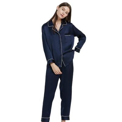 China Comfortable Real Mulberry Silk QUICK DRY Two Piece Set Sleepwear Ladies Long Sleeve Silk Pajamas For Women for sale