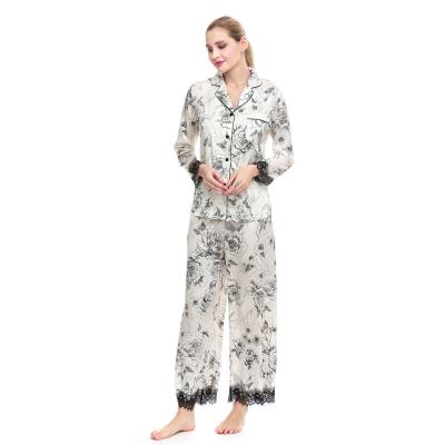 China Customized Sleepwear High Quality Satin Breathable 100% Silk Pajamas Set Women for sale