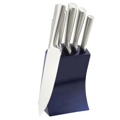 China Excellent Disposable Blue Color Holder Cavity Handle Knife With Stainless Steel Block Set for sale