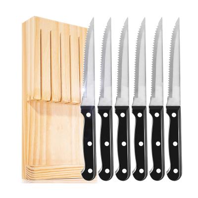 China 6 Pieces Stainless Steel Kitchen Knives Disposable High Quality Steak Knives In Rubber Wooden Box for sale