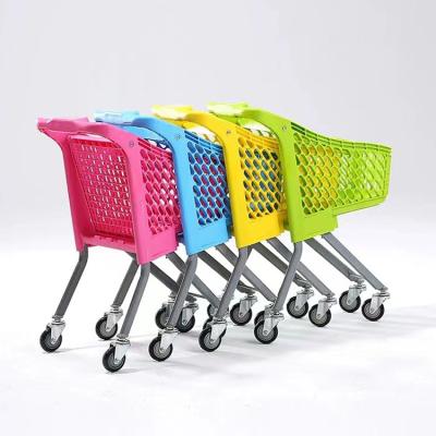 China HT Kids Durable Multicolor Plastic Kids Mini Supermarket Shopping Cart Trolley For Toys for sale