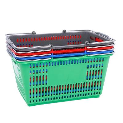 China Durable HT Double Handle Colorful Supermarket Plastic Shopping Basket For Sale for sale