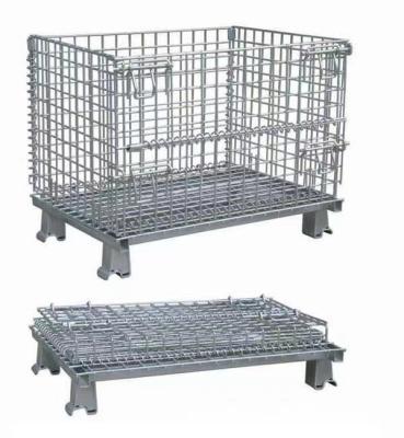 China HT Durable Heavy Duty Collapsible Folding Steel Metal Rolling Wire Mesh Container Warehouse Storage Cage for sale