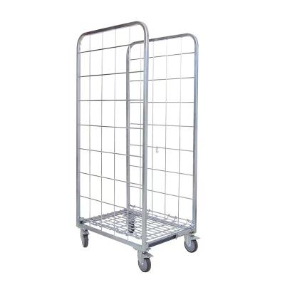 China Durable HT Customized 500Kg Capacity Storage Security Logistics Metal Wire Mesh Folded Steel Roll Container Cage for sale