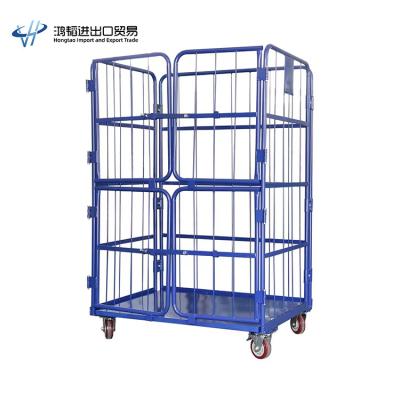 China Durable HT Powder Coated 2 Door Security Steel Roll Logistics Folding Container Cage for sale