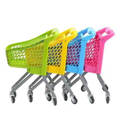 China HT Child Size Durable Multicolor Plastic Kids Mini Shopping Cart Supermarket Trolley for sale