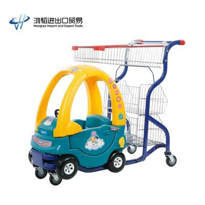 China Durable HT Plastics Car Style Cartoon Cute Supermarket Kids Shopping Trolley for sale