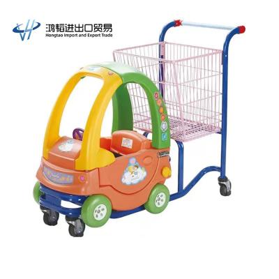 China HT Cartoon Child Durable Plastic Kids Sit On Grocery Supermarket Shopping Cart for sale