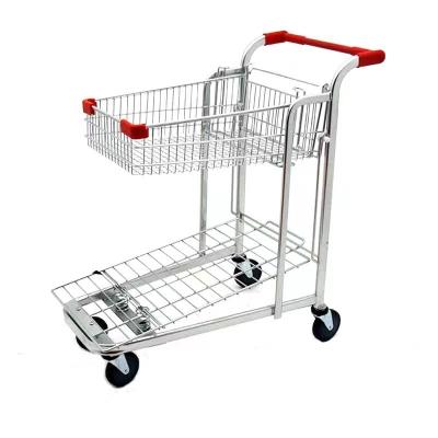 China Durable HT Heavy Duty Steel Galvanized Q195 Supermarket Tally Trolley Two Tier Shopping Trolley for sale