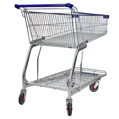 China HT Durable 2 Layer Portable Folding Grocery Supermarket Shopping Cart Collapsible Trolley for sale