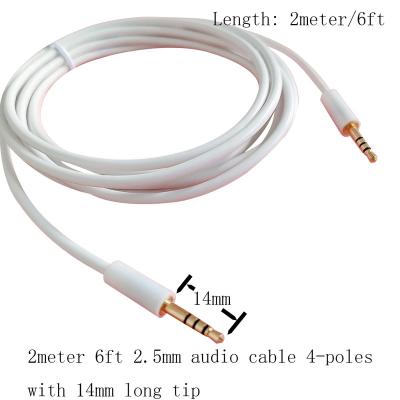 China With 14mm long tip 2meter 6ft 2.5mm male to AUX cable. 2.5mm Male 4 Pole Earphone Audio With 14mm Long Tip for sale