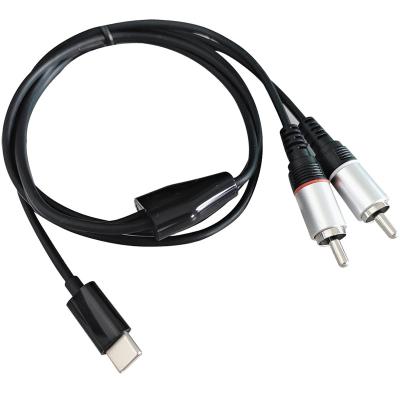 China Speaker 1m 3ft USB Type-c To 2 RCA Jack Converter Adapter Cable For Speaker Amplifier for sale