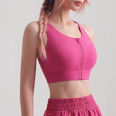 China European-American Front Cross Zipper Yoga Gathered Breathable Outer Wear Beautiful Sports Bra Back Women's Shockproof Gathering Styling Underwear for sale