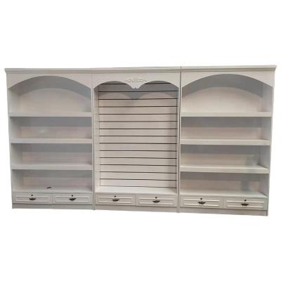 China Livingroom Furniture Modern PVC Shelving White Wood Slatwall Panel Champagne Wall Stand for sale