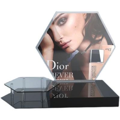 China Customized Skincare Cosmetics Display Stand with Acrylic Poster and Business Card Holder for sale